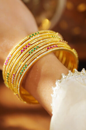 Multi Hues Golden Bangles Set Of 4