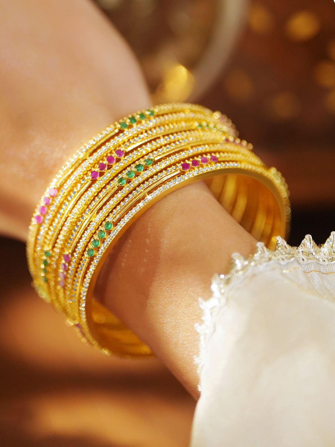 Multi Hues Golden Bangles Set Of 4