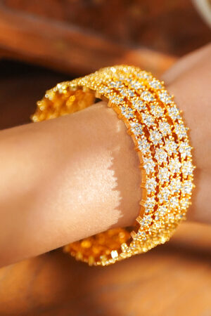 Floral American Diamond Zirconia Golden Bangles Set Of 4