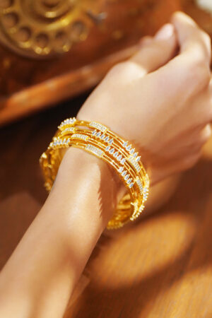 American Diamond Zirconia Cubic Gold Bangles Set Of 4