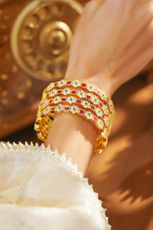 Gold Toned Multicolor Studded Bangles Set Of 4