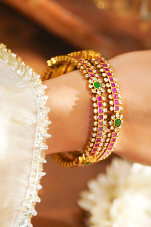 American Diamond Zirconia Pink Bangles Set Of 2