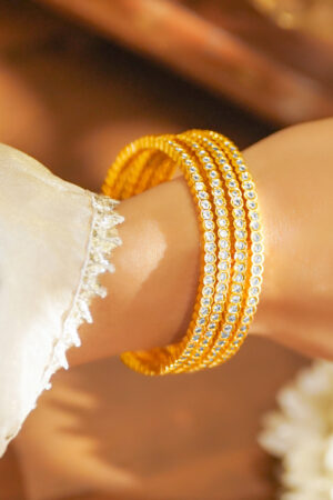 Gold Toned American Diamond Zirconia Studded Bangles Set Of 4