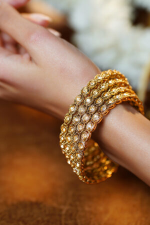 Champagne Gold Zirconia Statement Bangle Set