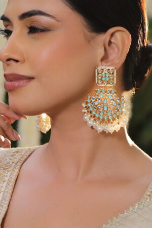 Soft Green Breeze with Pearl Drops Chandbali