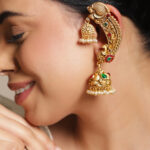 Peacock Motif Pearl Drop Gold Toned Jhumkas