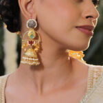 Multicolor Pearl Embellished Gold Kashmiri Jhumkas