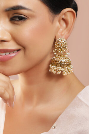Pearl Embellished Gold Toned Jhumkas