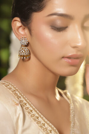 White Kundan Gold Toned Jhumkas