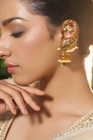 Multicolor Gold Toned Ear Cuff Jhumkas