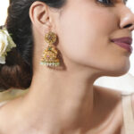 Green Beaded Gold Jhumkas