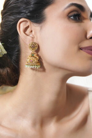 Green Beaded Gold Jhumkas