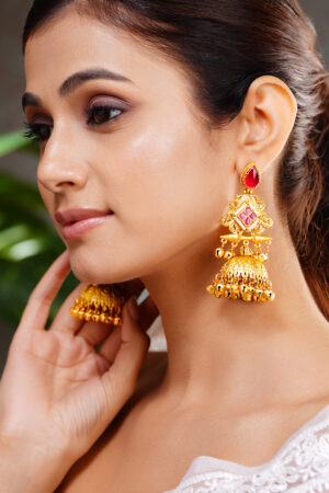 Heritage Gold Beaded Statement Jhumkas