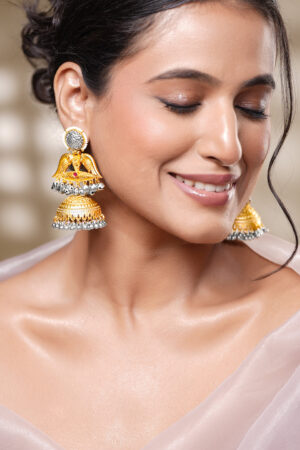Vintage Bird Motif Oversized Oxidised Jhumkas