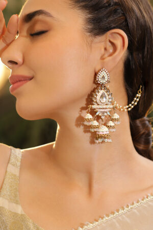 Luxe Radiance Kundan Jhumka with Kaan Chain