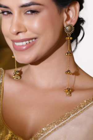 Long Kashmiri Jhumkas With Gold Beads