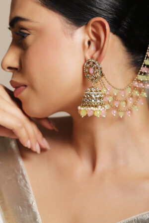 Blooming Kundan Jhumka with Kaan Chain