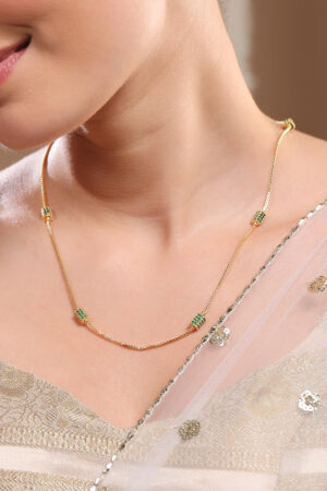 Emerald Green Beaded Gold Plated Necklace Chain