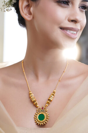 Minimal Charm Green & Pink Golden Necklace
