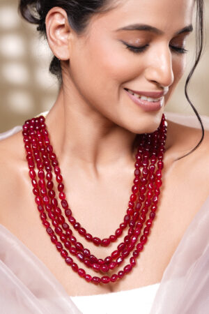 Multi Layer Ruby Semi Precious Bead Necklace