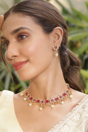 Vibrant Pink Floral Necklace Set
