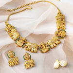 Laxmi & Elephant Motif Gold Choker set