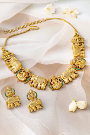 Laxmi & Elephant Motif Gold Choker set