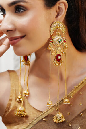 Floral Red & Green Kashmiri Dangler Jhumkas