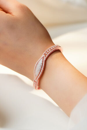 Rose Gold Curved Zirconia Evil Eye Bracelet
