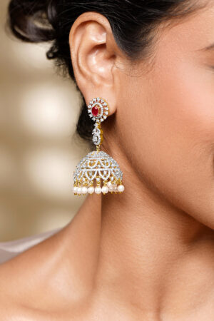 Wedding Charm Ruby Zirconia Jhumka Earrings