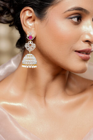 Bridal Glow Ruby Zirconia Jhumka Earrings