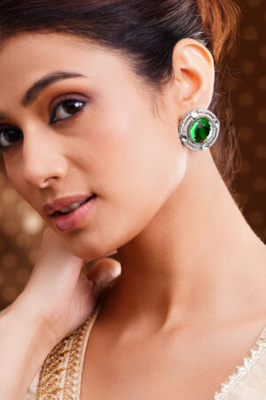 Emerald Glow Oversized Statement Stud