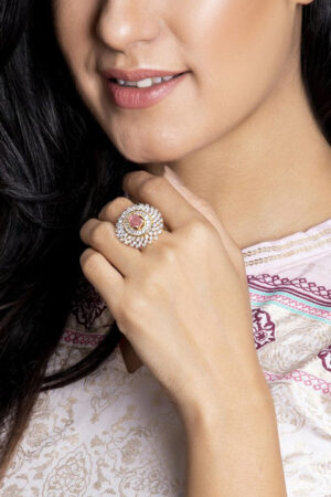 Pink Studded American Diamond Zirconia Ring