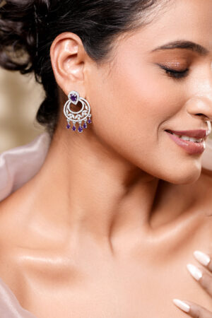 Purple Sparkle Silver CZ Chandelier Earrings