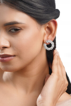 American Diamond Zirconia C-Shaped Stud Earrings