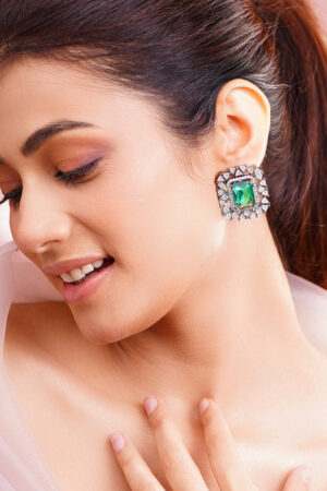 Emerald Glow Statement Stud Earrings