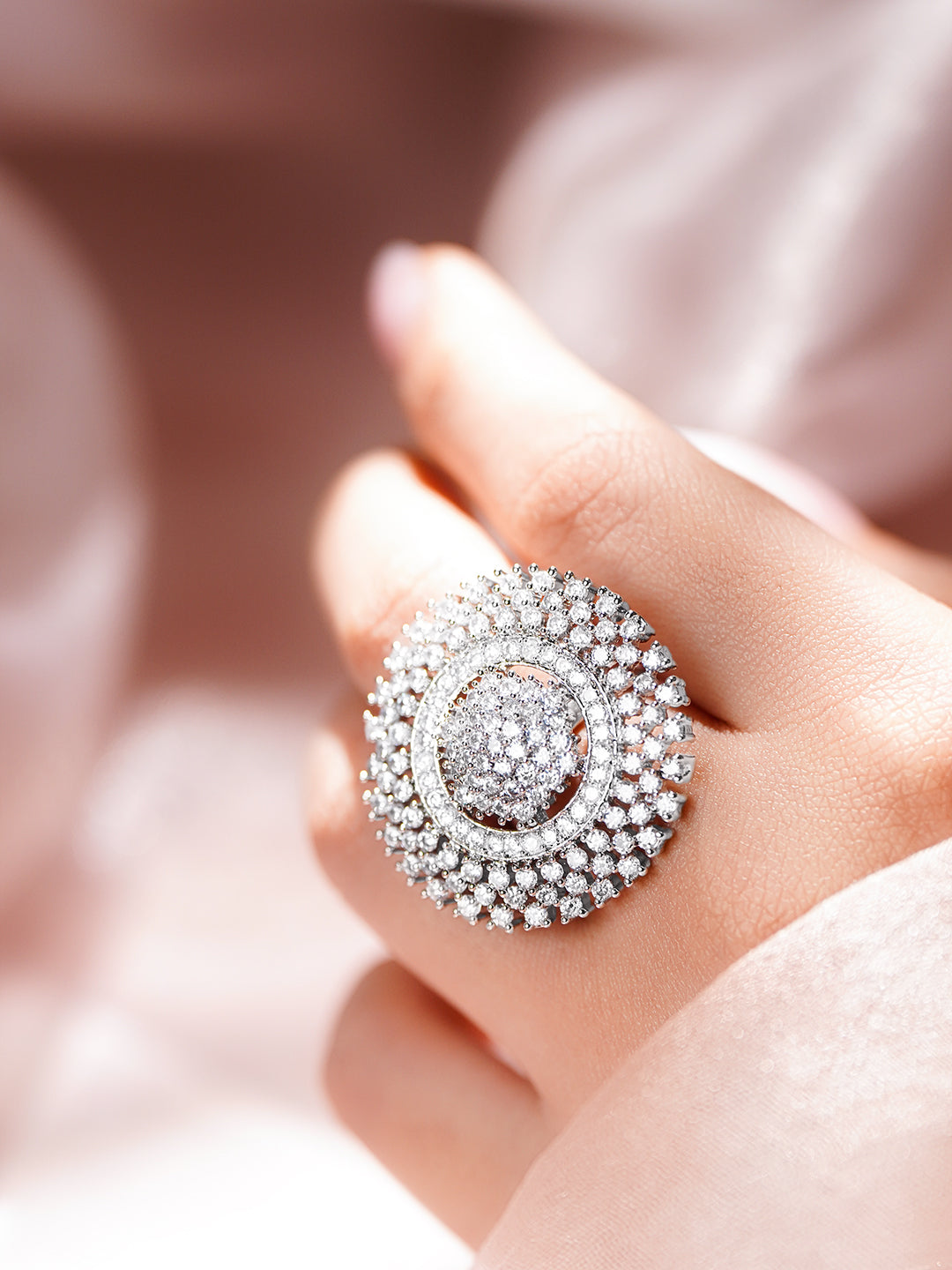 Cubic Zirconia Sunburst Cocktail Ring