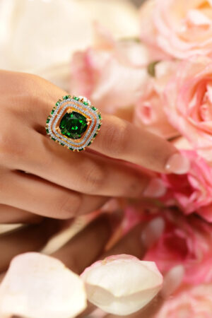 Emerald American Diamond Zirconia Studded Ring