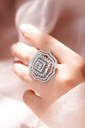 American Diamond Floral Statement Adjustable Ring