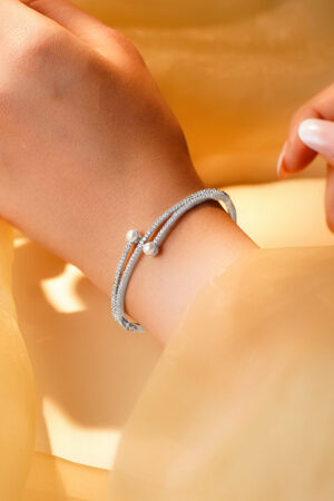 Silver Glow Pearl Crystal Bracelet