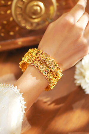 Gold Toned Temple Bangles Set Of 2