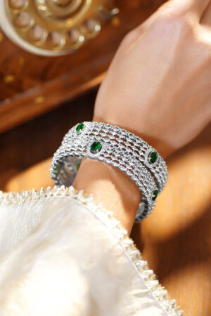 Green American Diamond Zirconia Bangles Set Of 2