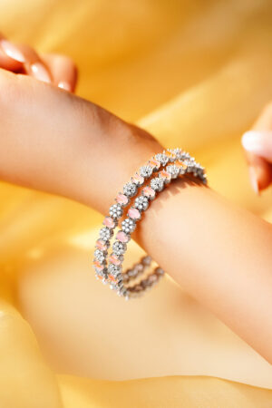 American Diamond Pastel Pink Statement Bangles