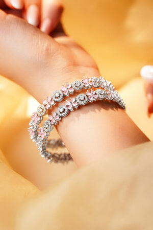 Pink American Diamond Floral Cluster Bangles