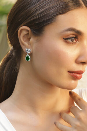 Opulent Green Crystal American Diamond Zirconia Drop Earrings