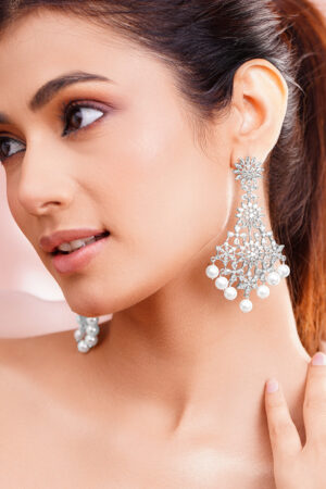 Crystal Bloom Pearl Chandelier Earrings