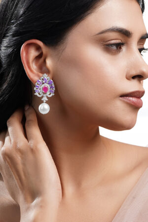 Crystal Bloom Pearl Drop Earrings
