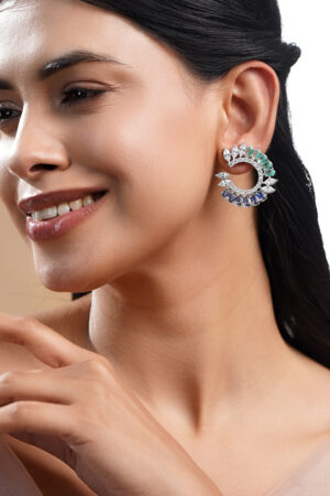 Blue Green Crescent Crystal Studs