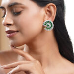 Emerald Diamond Floral Statement Stud Earrings