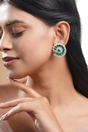 Emerald Diamond Floral Statement Stud Earrings